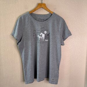 Life Is Good Womens Crusher T Shirt Horse Lover Graphic Grey Size X-Large